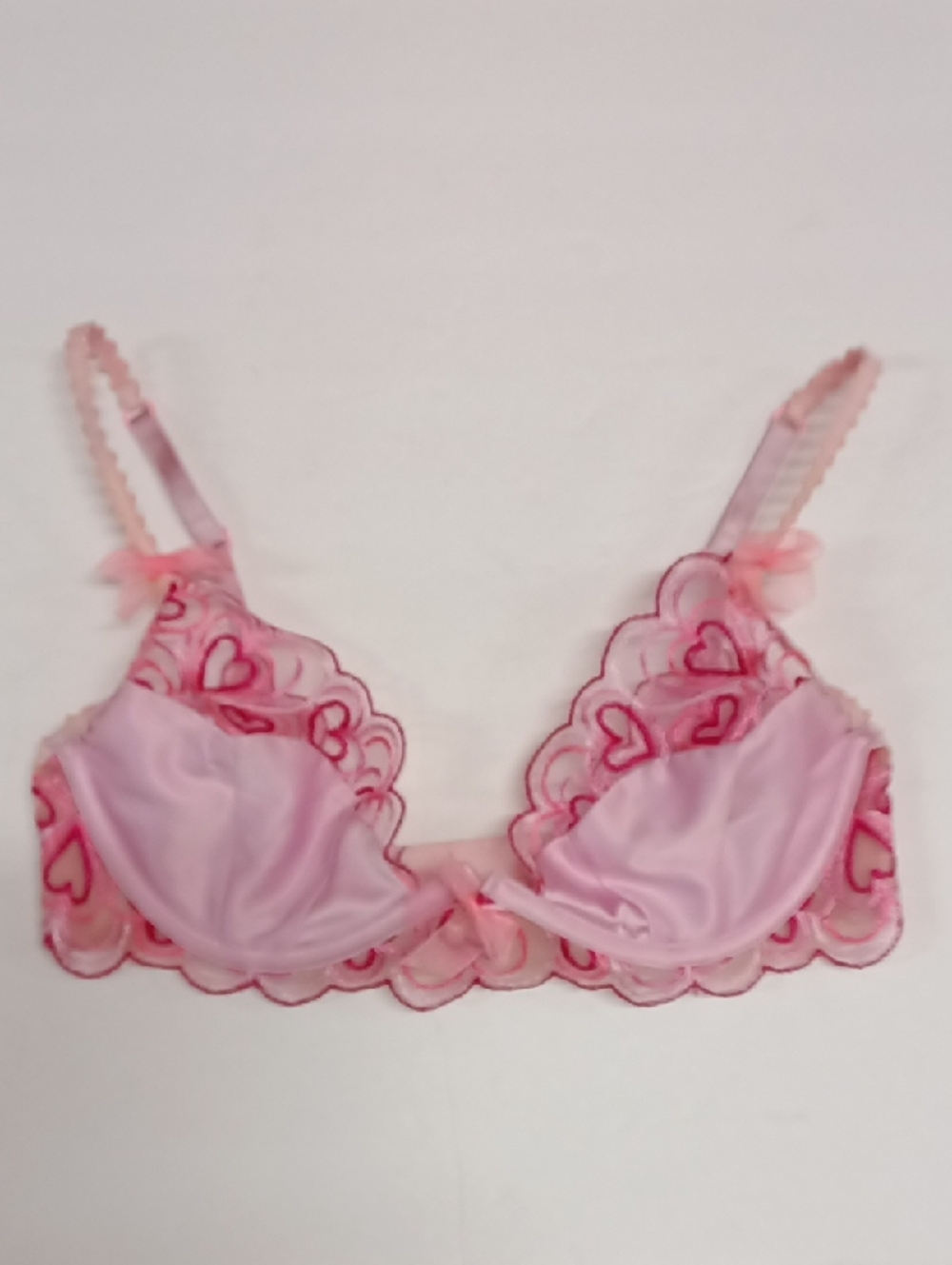 For Love & Lemons Pink Satin & Hearts Valentine's Lace Bra Size Small